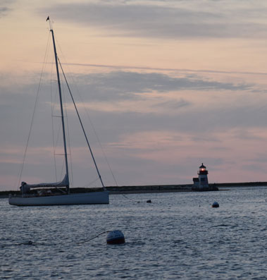 Nantucket lighthouse at dusk