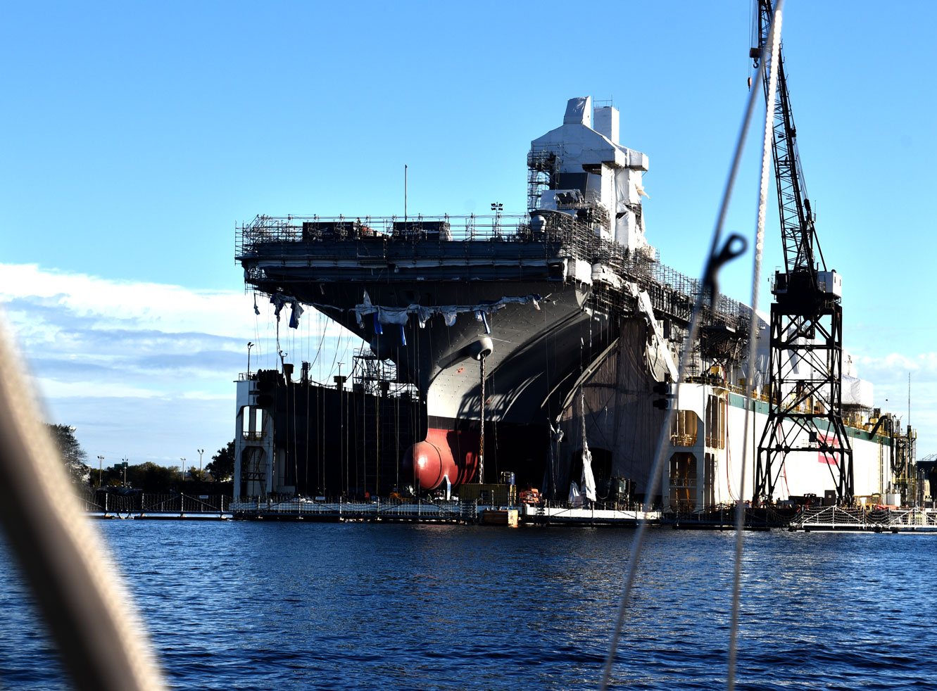 bow of carrier in dry dock