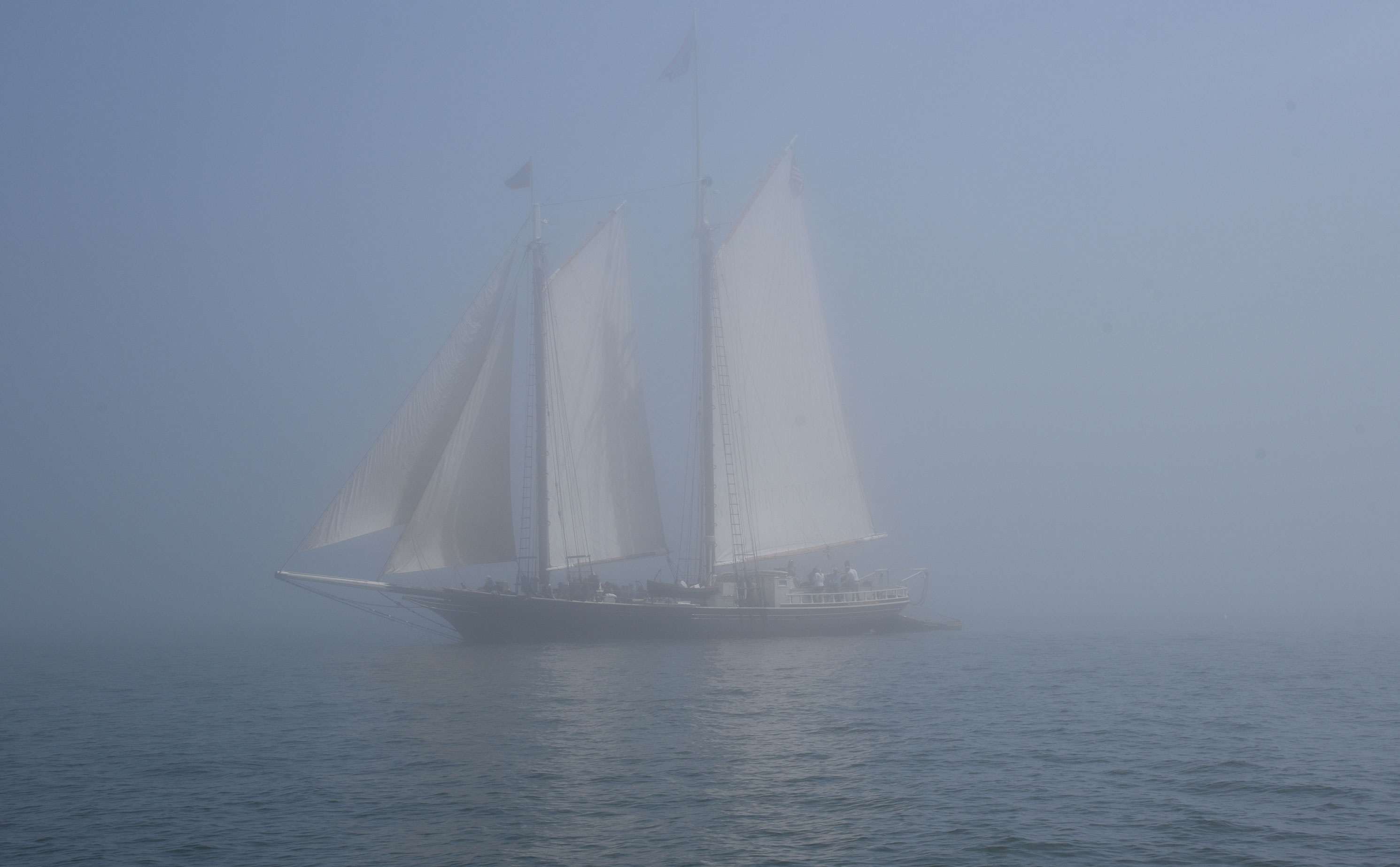 Schooner in fog